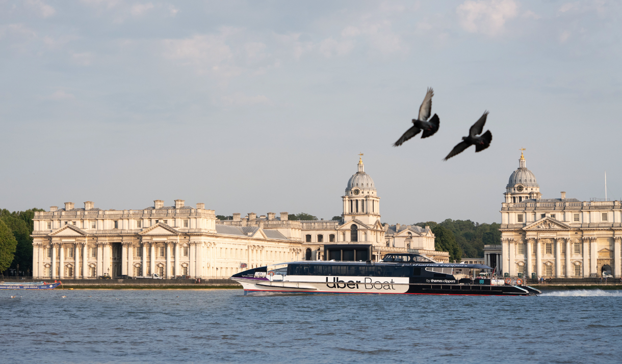 Uber Boat by Thames Clippers in front of the Old Royal Naval College